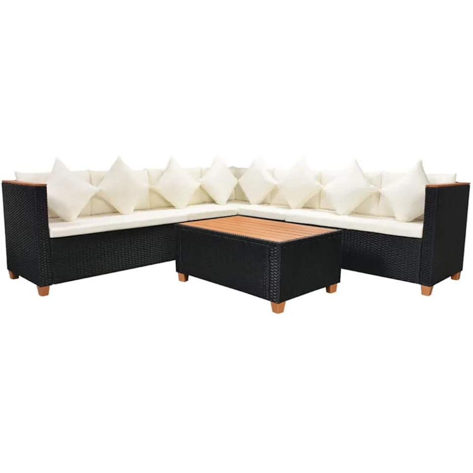 vidaXL 5-delige Loungeset met kussens poly rattan zwart, foto 3