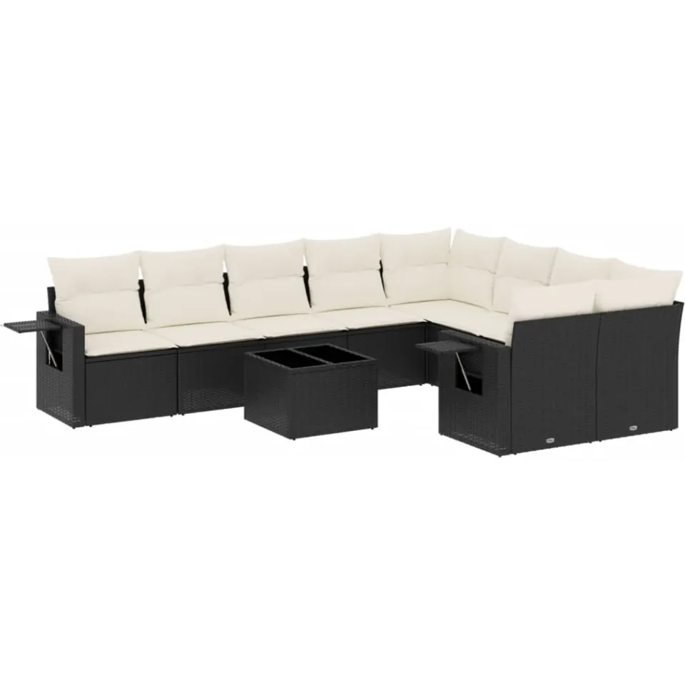 vidaXL 10-delige Loungeset met kussens poly rattan zwart