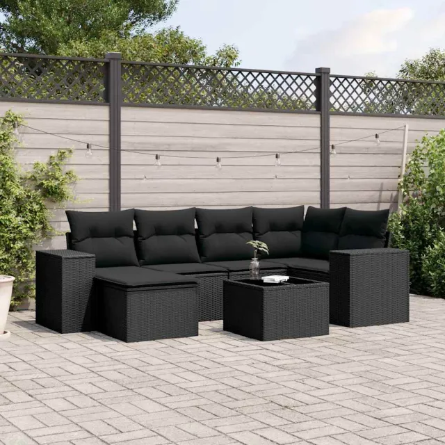 vidaXL 7-delige Loungeset met kussens poly rattan zwart, foto 2