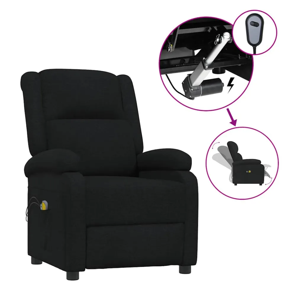 vidaXL Massagestoel elektrisch stof zwart, foto 3