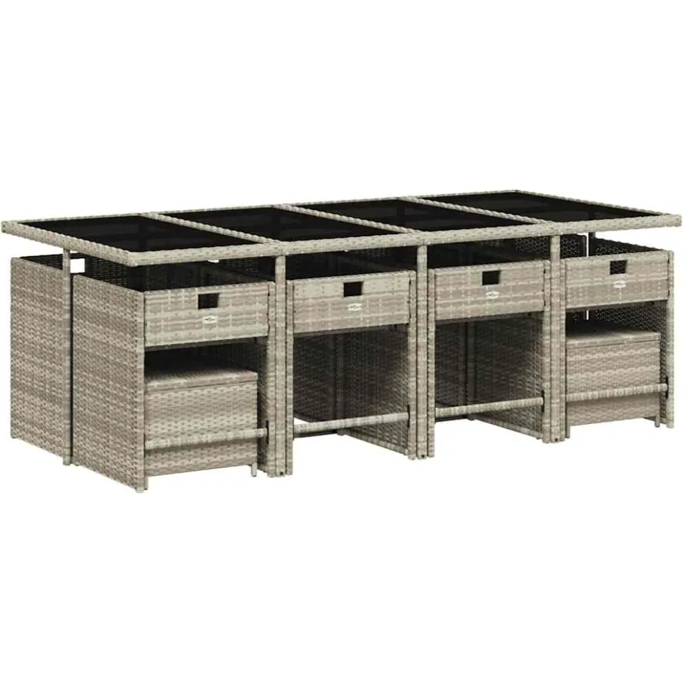 vidaXL 13-delige Tuinset met kussens poly rattan lichtgrijs grijs, foto 3