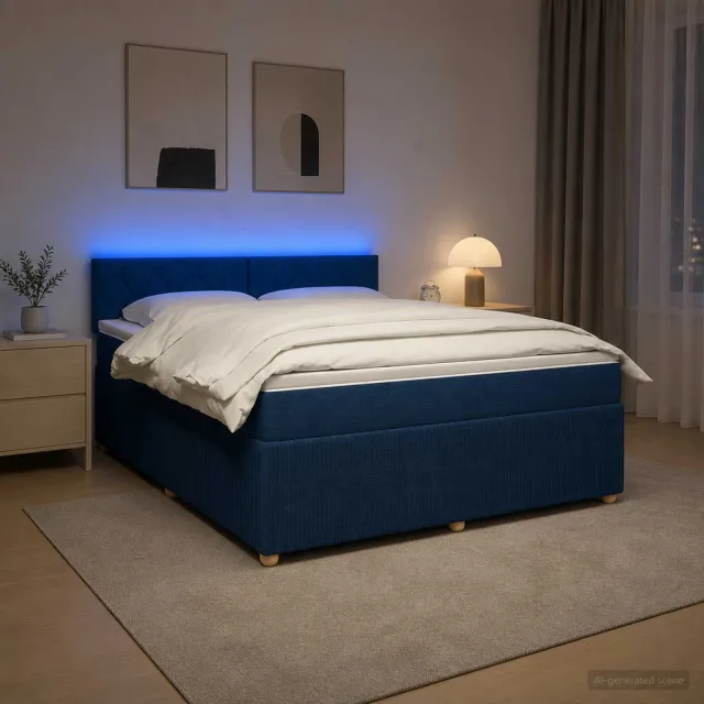 vidaXL Boxspringbed met matras met hoofdeinde Blauw 160 x 200 cm Stof