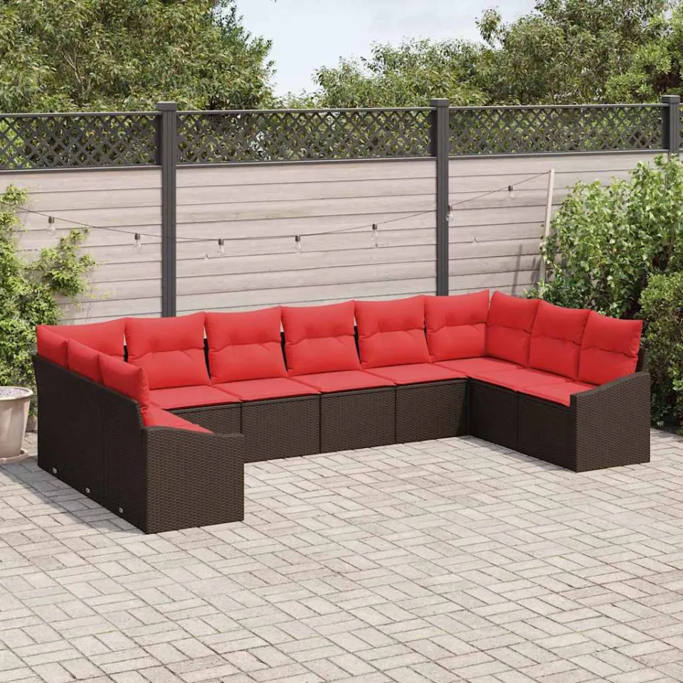 vidaXL Bankstel 10 st Bruin poly rattan, foto 3