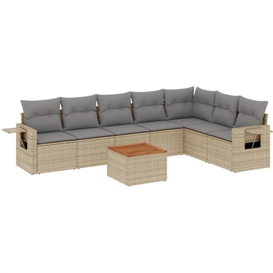 vidaXL 8-delige Loungeset met kussens poly rattan gemengd beige, foto 3