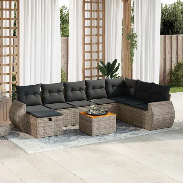 vidaXL 9-delige Loungeset met kussens poly rattan grijs, foto 2