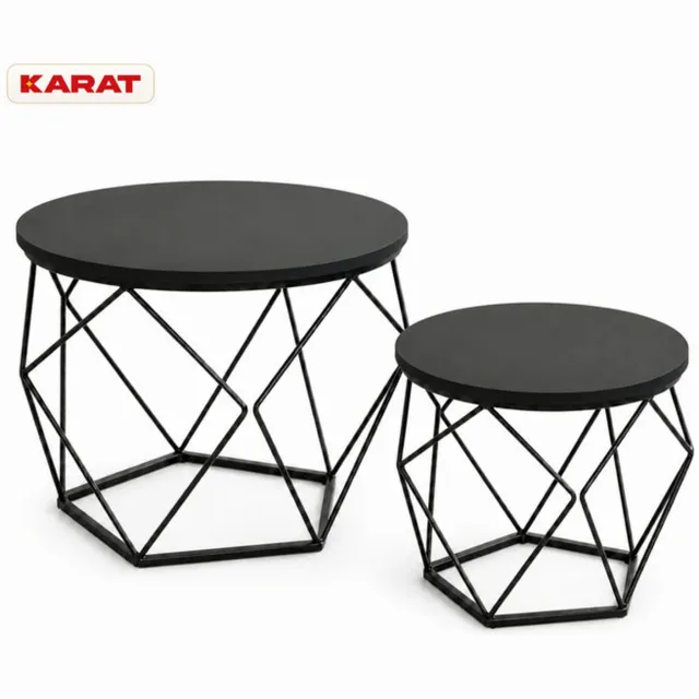 Floordirekt Bijzettafel Leif, set van 2, rond, metalen onderstel met diamantmotief, Ø 50 en 40 cm, zwart