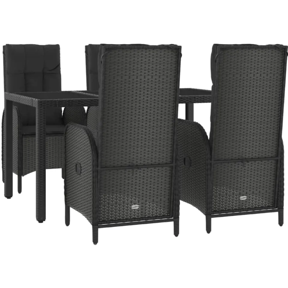 vidaXL 5-delige Tuinset met kussens poly rattan zwart
