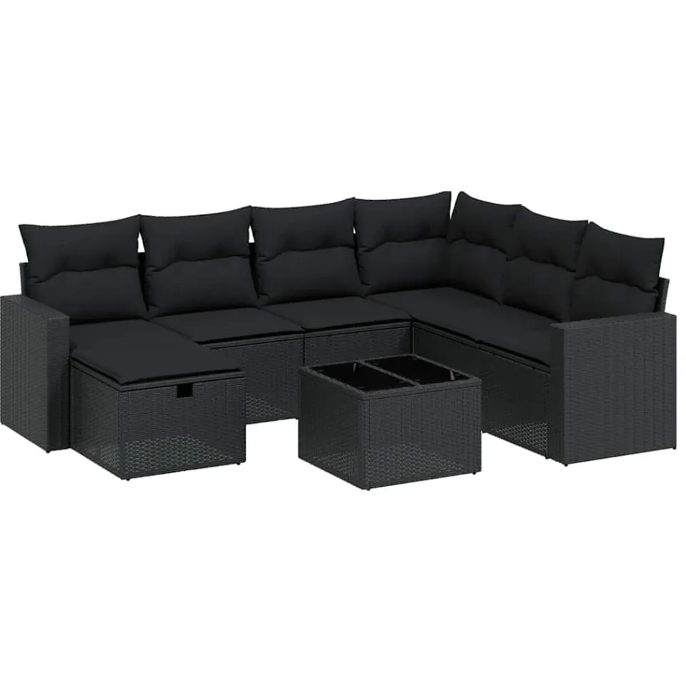 vidaXL 8-delige Loungeset met kussens poly rattan zwart