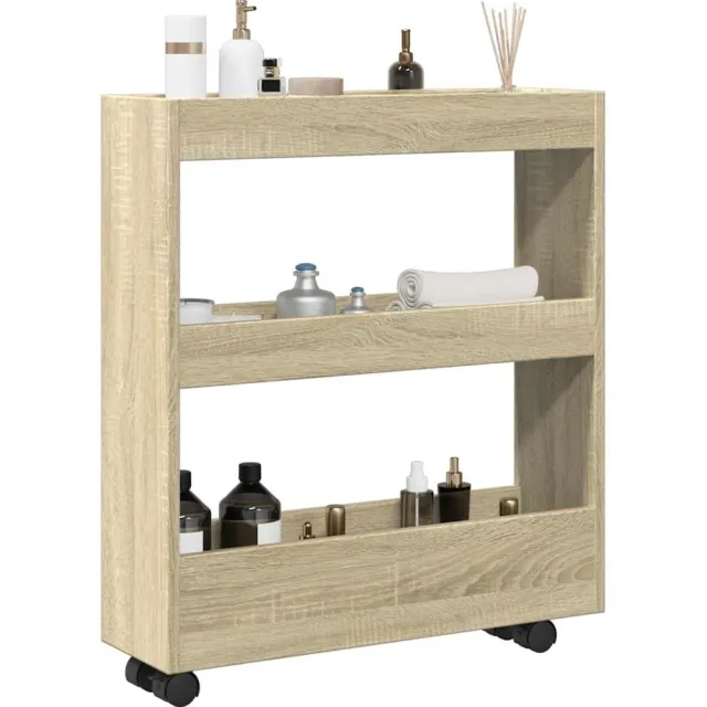 vidaXL Opbergtrolley smal 3-laags bewerkt hout sonoma eikenkleurig Bruin