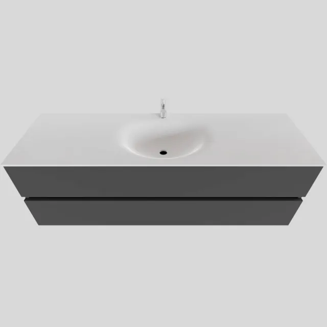 Boss & Wessing Badkamermeubel Solid Surface BWS Stockholm 150x46 cm Midden Mat Antraciet (met 1 kraangat)