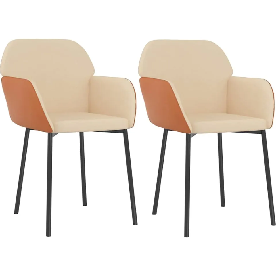vidaXL Eetkamerstoelen 2 st stof en kunstleer crèmekleurig, foto 3
