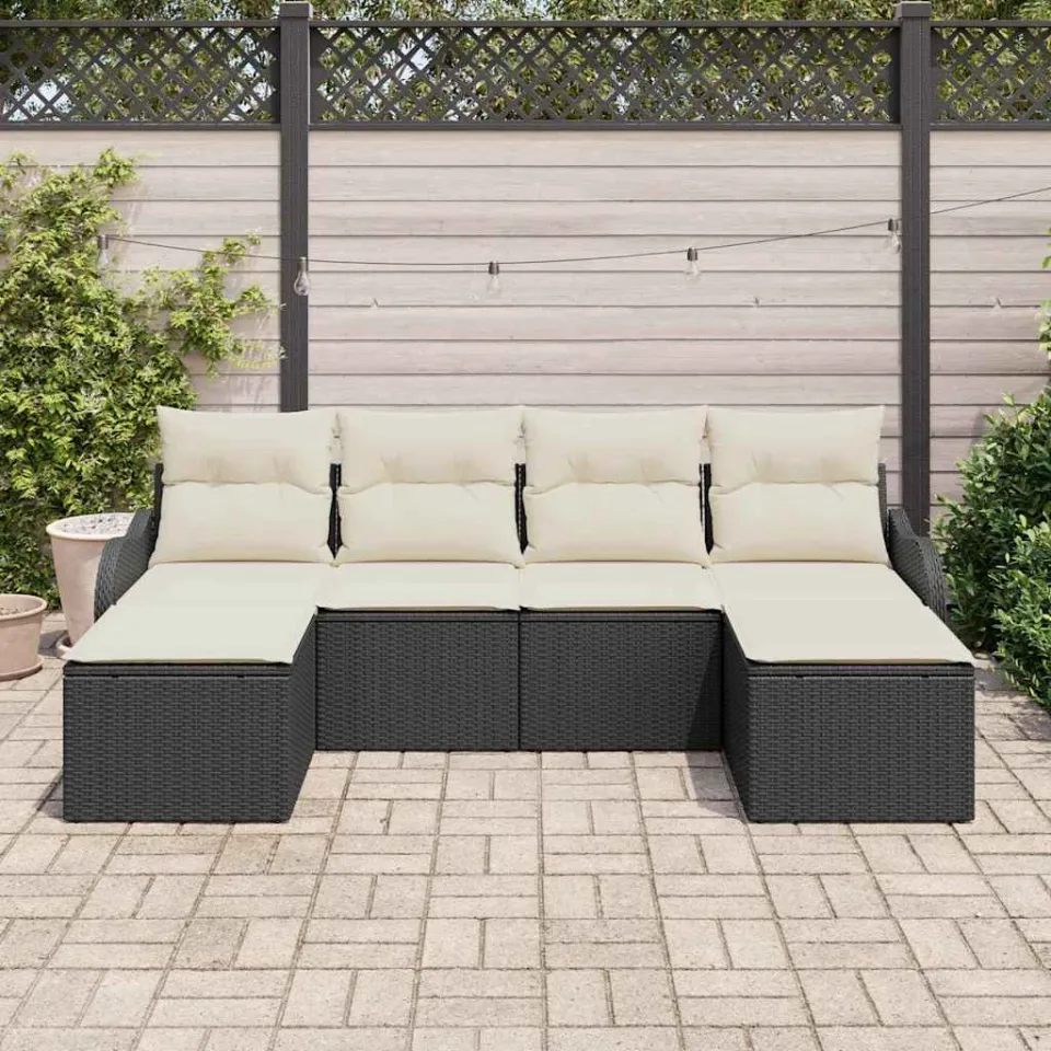 vidaXL Tuin Sofa Set 6 st Zwart en Wit poly rattan, foto 3