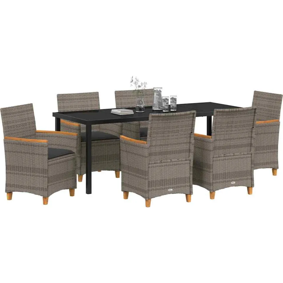 vidaXL Tuin eettafelset 7 st Grijs poly rattan