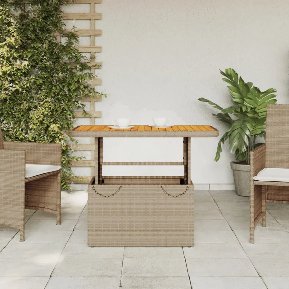 vidaXL Tuintafel 90x55x71 cm poly rattan en acaciahout beige, foto 3