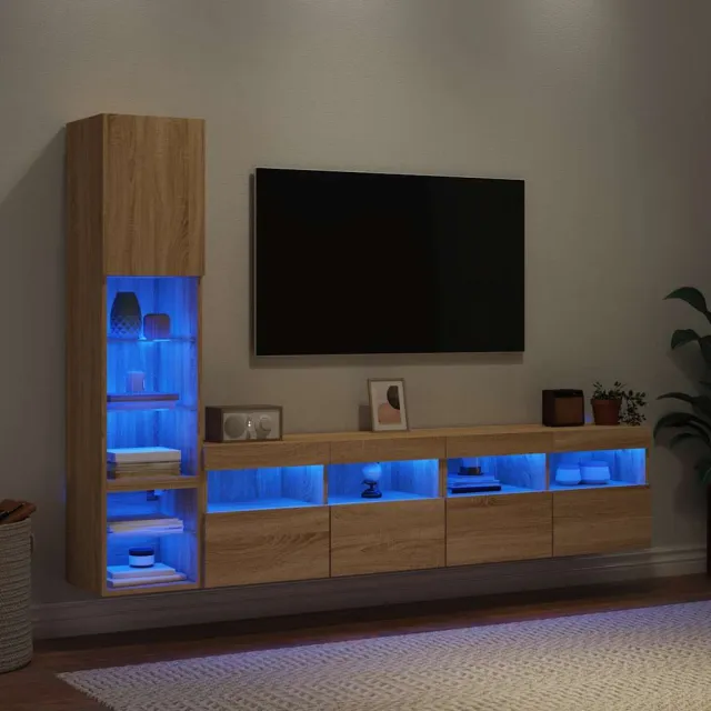 vidaXL 4-delige Tv-wandmeubelset met LED bewerkt hout sonoma eiken, foto 2