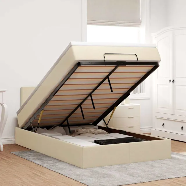 vidaXL Bed poef met matras en LED's 120x190 cm stof crèmekleurig