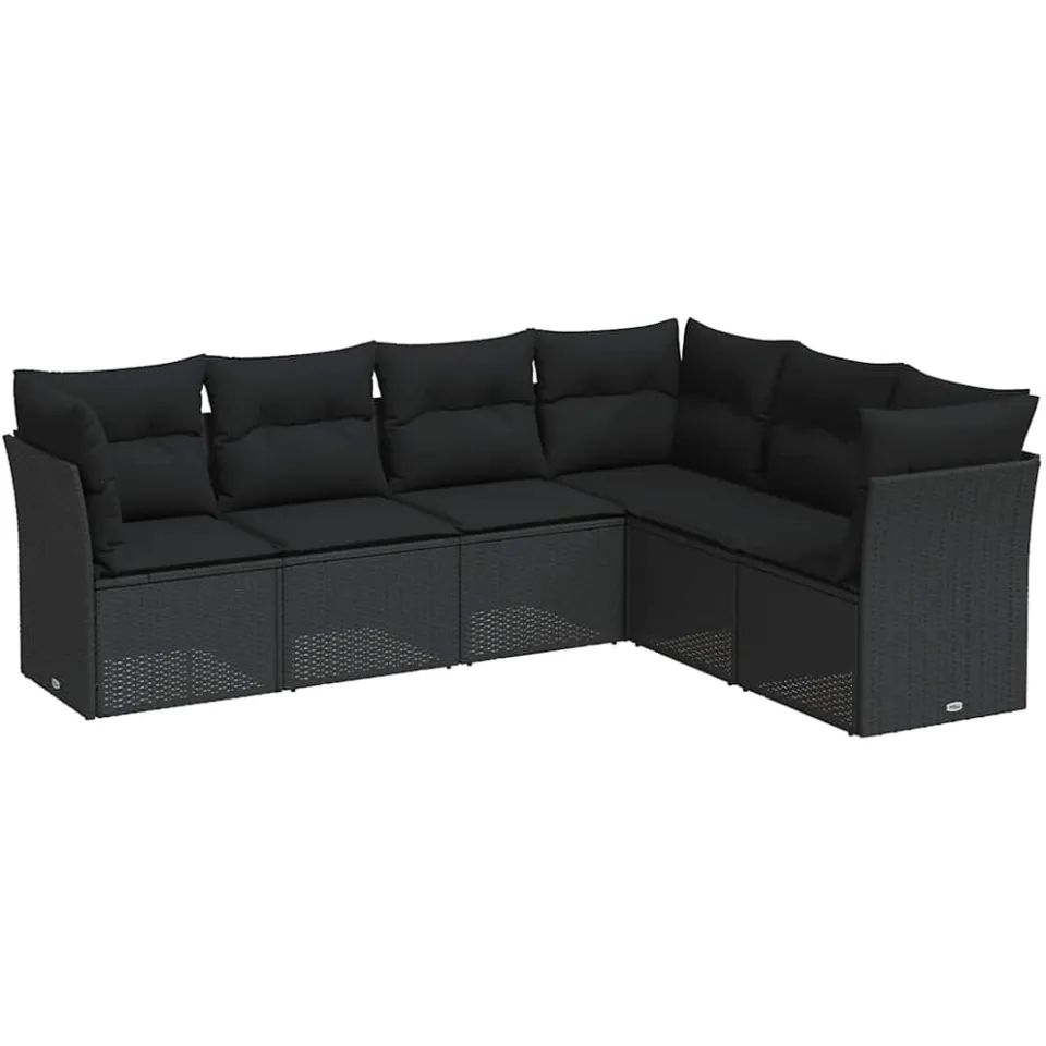 vidaXL 6-delige Loungeset met kussens poly rattan zwart, foto 3
