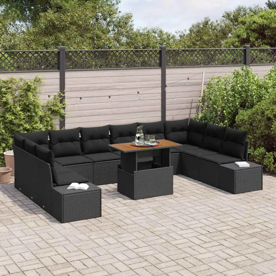 vidaXL Tuin Sofa Set 11 st Zwart Poly riet, foto 3