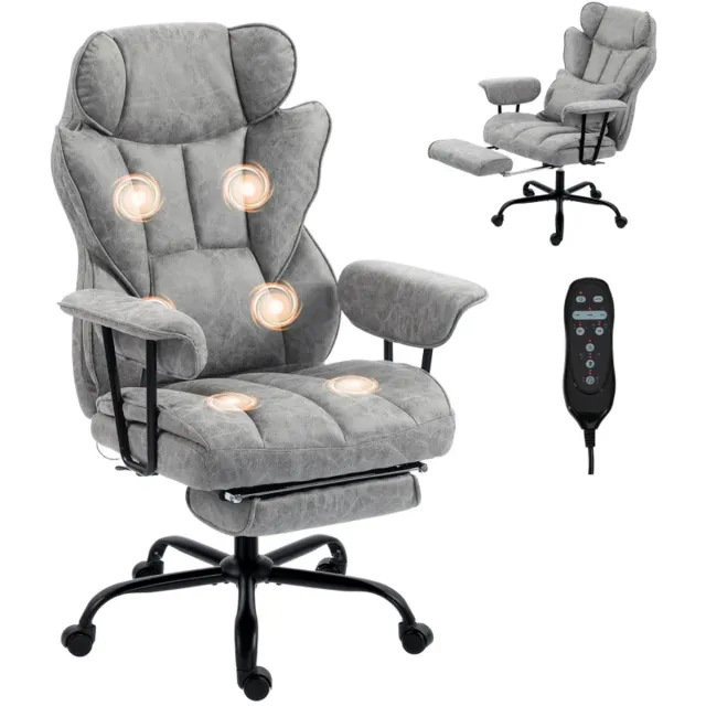 ZYLARO Ergonomische Bureaustoel met 6-punts Massage & Verwarming - met Voetensteun, Lendensteun & Brede Zitting - Max. kanteling 140° - 360° Draaibaar - Kantoorstoel - Gamestoel - Directiestoel - Volwassenen Stoel - Computerstoel - Grijs