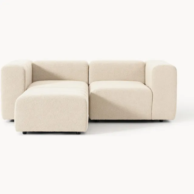 Westwing Collection Modulaire bouclé bank Lena (3-zits) met poef (links/rechts) beige