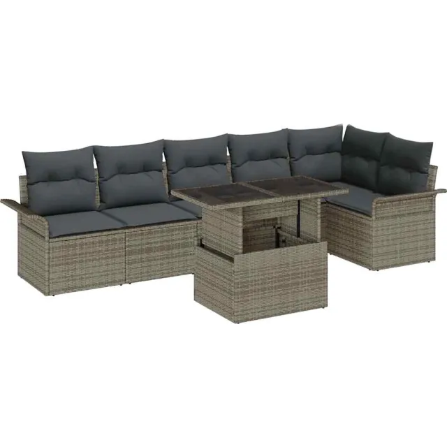 vidaXL Tuin Sofa Set 7 st Grijs [Synthetisch]: Poly Rattan