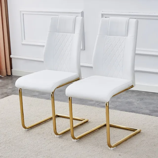 FloraGrace Eetkamerstoel Set Van 4 – Scandinavisch Design Met Wit PU-Leer En Goudkleurig Metalen Onderstel – Voor Eetkamer En Woonkamer Wit/Goud