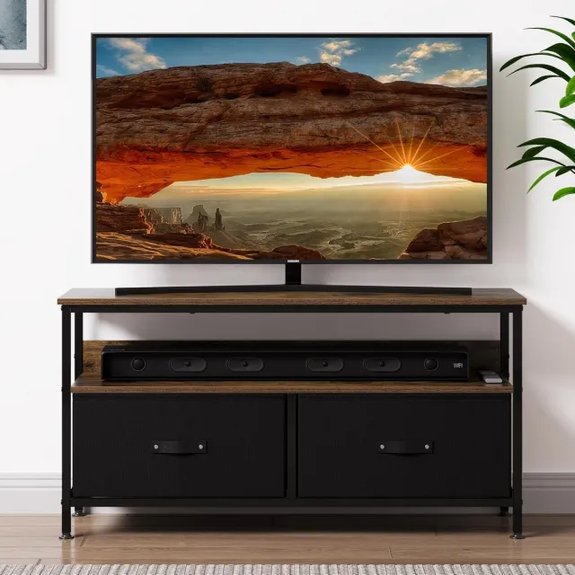 Danky Modern TV-Meubel voor TV's tot 55 Inch - TV-Kast met 2 Uitneembare Laden - Compact Dressoir & Opbergkast - 99 x 30 x 57 cm Zwart