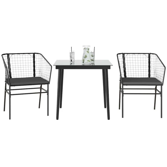 vidaXL 3-delige Tuinset met kussens poly rattan glas zwart