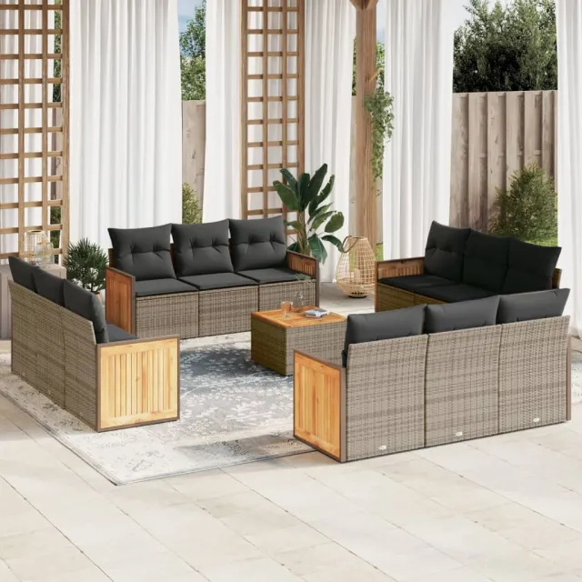 vidaXL 13-delige Loungeset met kussens poly rattan grijs, foto 2