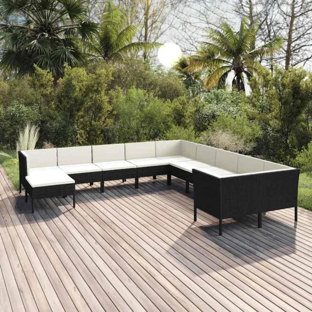 vidaXL 11-delige Loungeset met kussens poly rattan zwart, foto 2