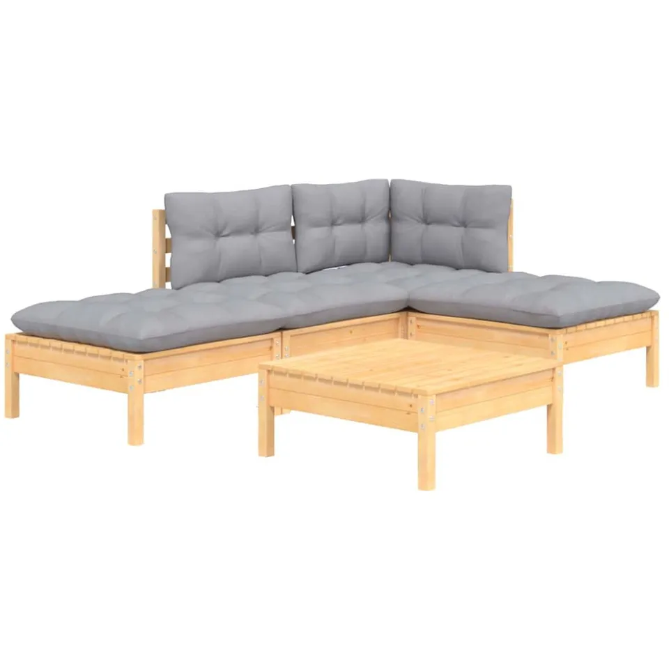 vidaXL 5-delige Loungeset met grijze kussens grenenhout grijs, foto 2
