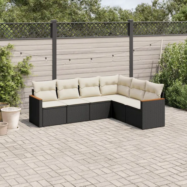 vidaXL 6-delige Loungeset met kussens poly rattan zwart, foto 2