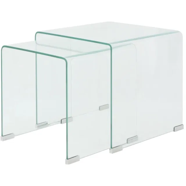 vidaXL Bijzettafel set 2-dlg transparant gehard glas transparent, foto 2