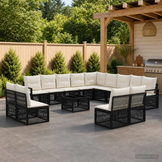 vidaXL Tuinbankenset 14 st Zwart poly rattan