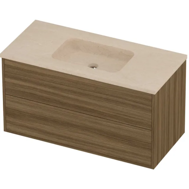 Proline Rollo Badmeubelset Hardsteen Elegant In Kader 100x46x54 cm Sand Stone Caramel Walnut Houtlook
