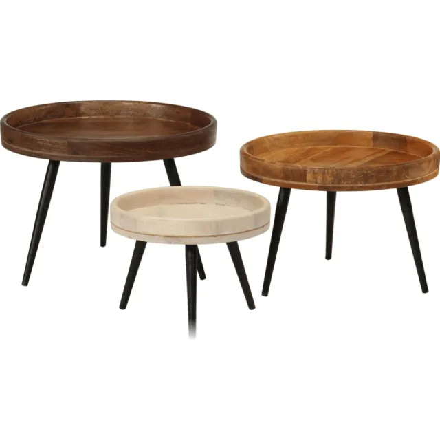 vidaXL Salontafels 3 st rond massief mangohout Bruin