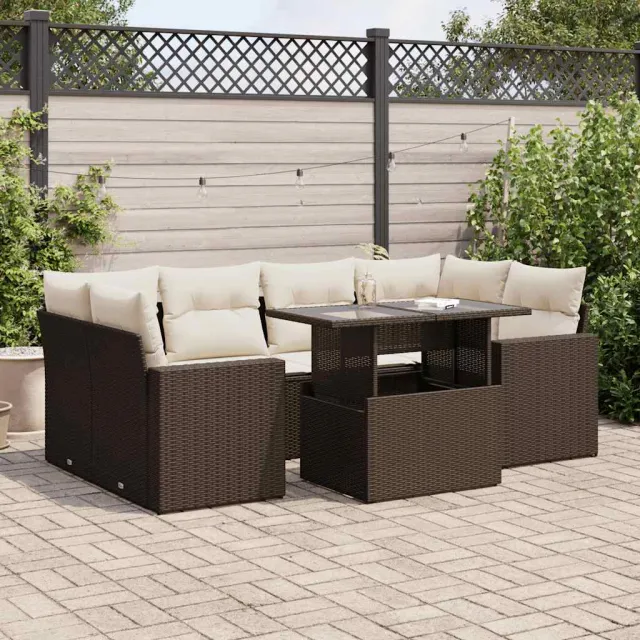 vidaXL 7-delige Loungeset met kussens poly rattan bruin, foto 2