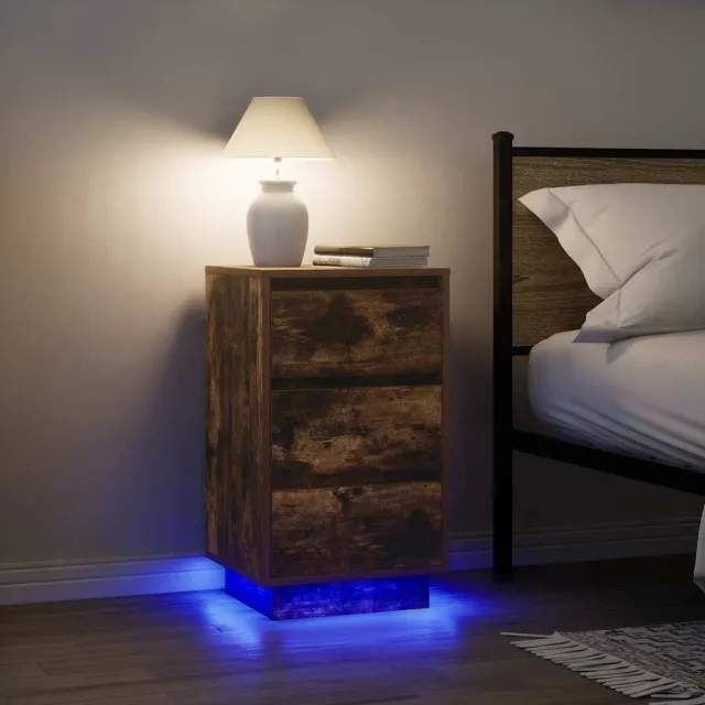 vidaXL Nachtkastje met LED-verlichting 38x34x65cm gerookt eikenkleurig Grijs