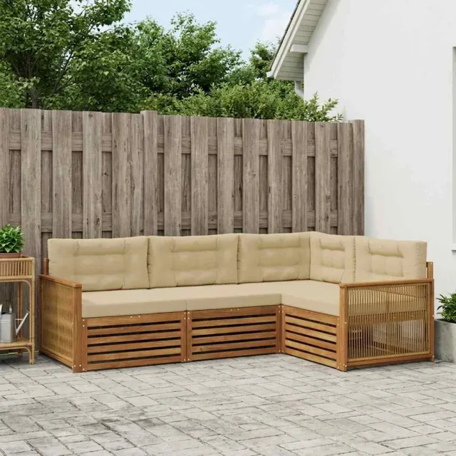 vidaXL Buiten bankenset 4 st 4-zits Natuurlijk en Beige