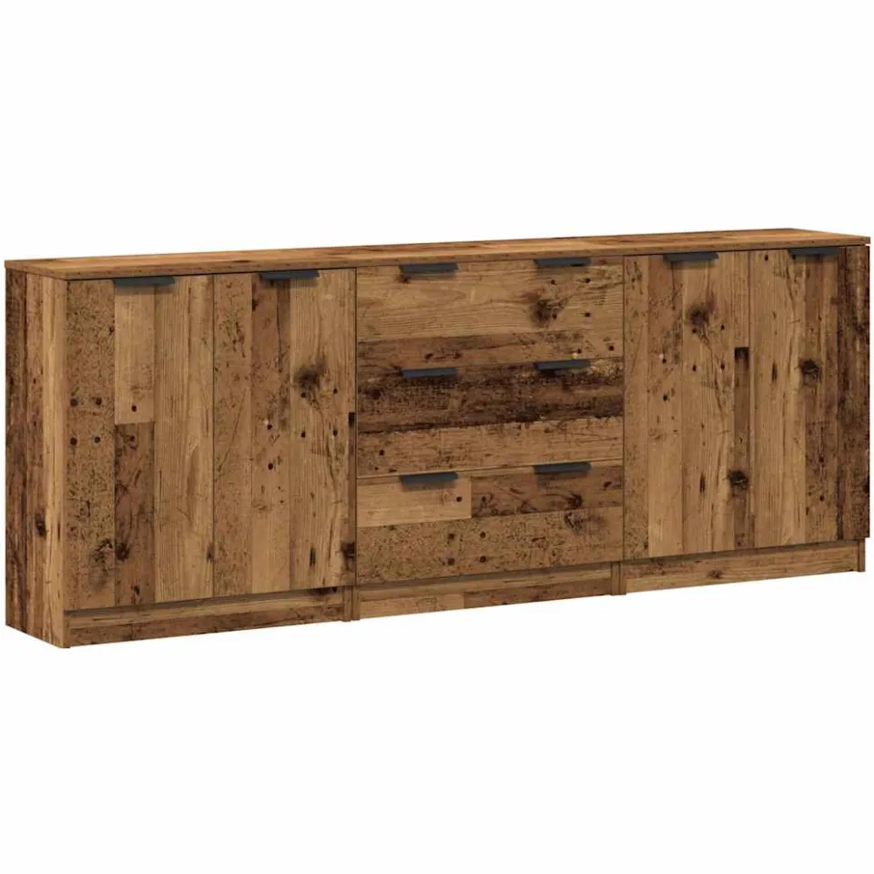 vidaXL Dressoirs 3 st 60x30x70 cm bewerkt hout oud houtkleurig bruin, foto 3