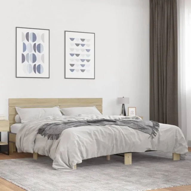 vidaXL Bedframe bewerkt hout metaal sonoma eikenkleurig 200x200 cm