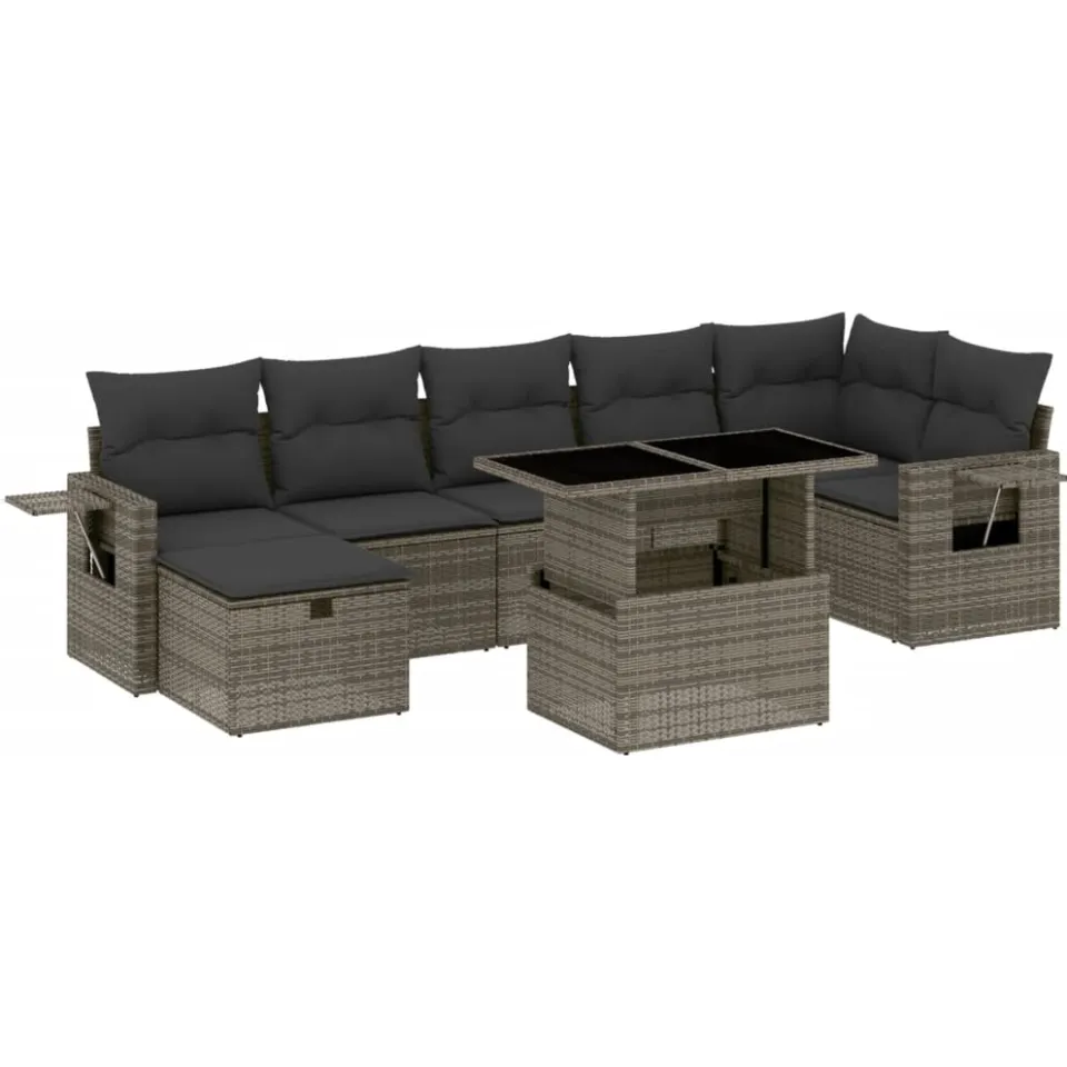 vidaXL 8-delige Loungeset met kussens poly rattan grijs, foto 3