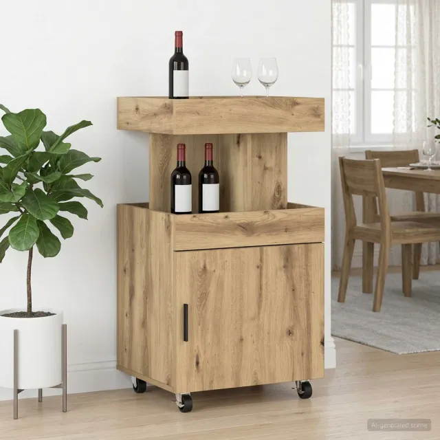 vidaXL Serveerwagen Artisanaal eiken 50 x 41 x 89 cm Bewerkt hout, foto 2