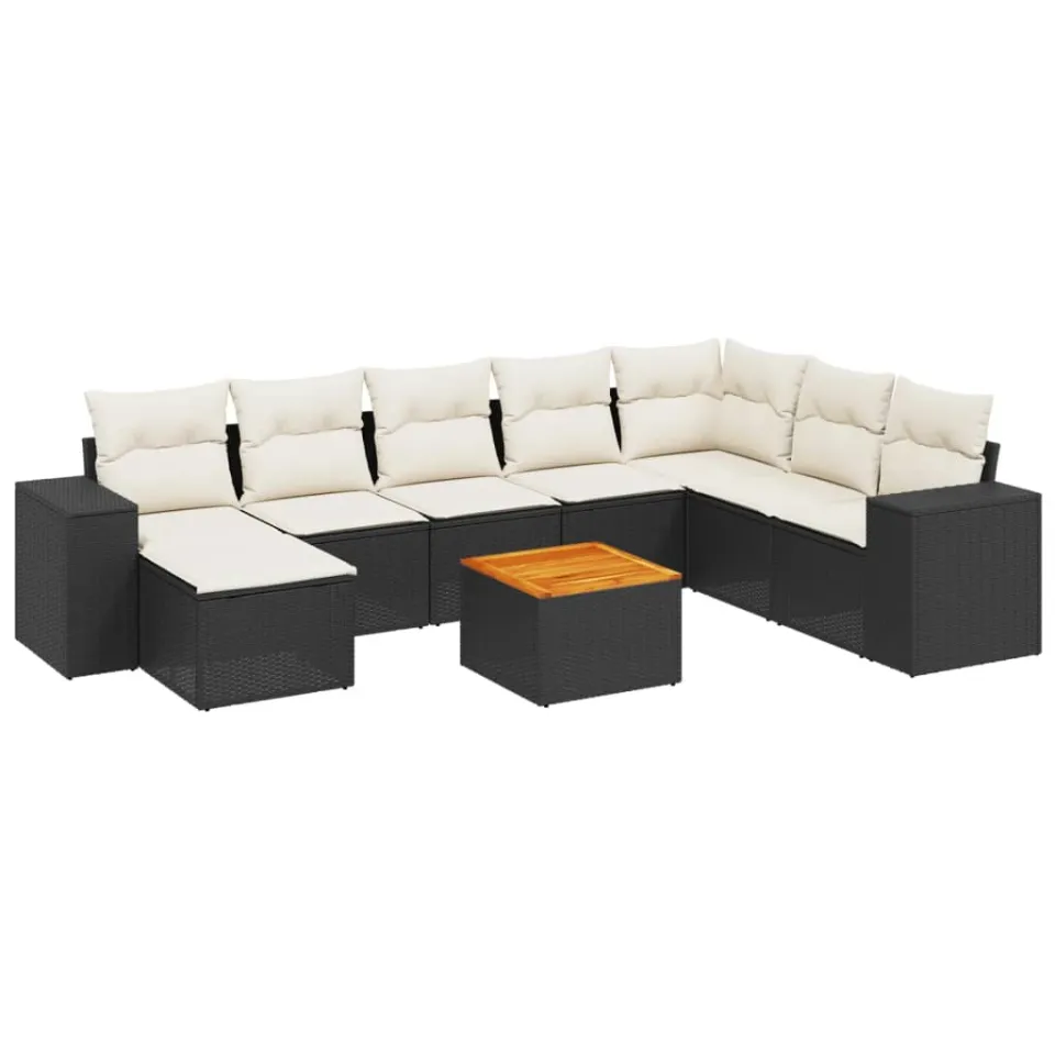 vidaXL 9-delige Loungeset met kussens poly rattan zwart, foto 3