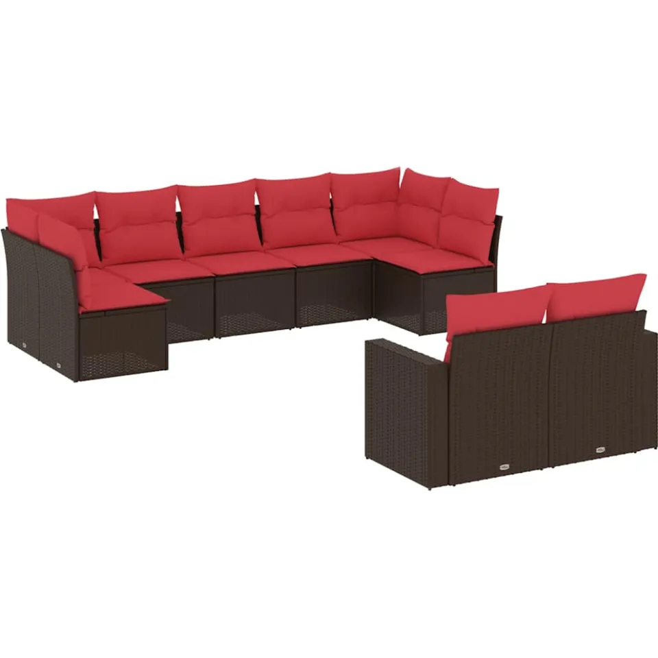 vidaXL 9-delige Loungeset met kussens poly rattan bruin