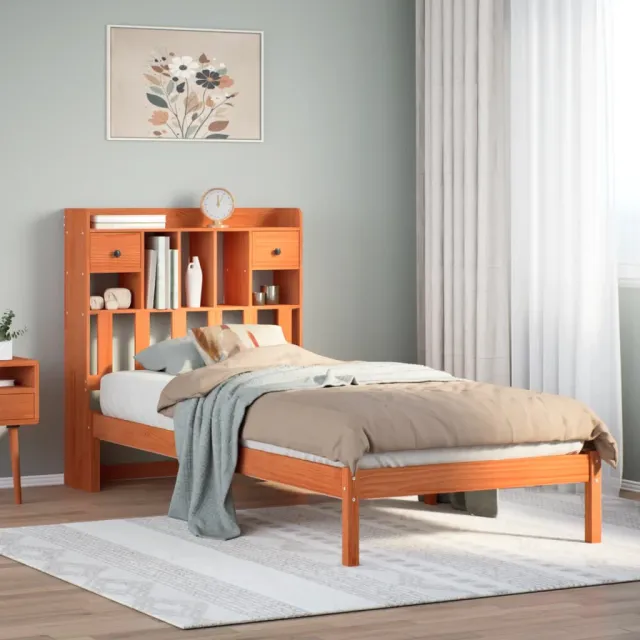 vidaXL Bed met boekenkast zonder matras grenenhout wasbruin 100x200 cm bruin