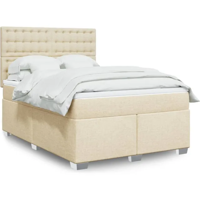 vidaXL Boxspring met matras stof crèmekleurig 160x200 cm