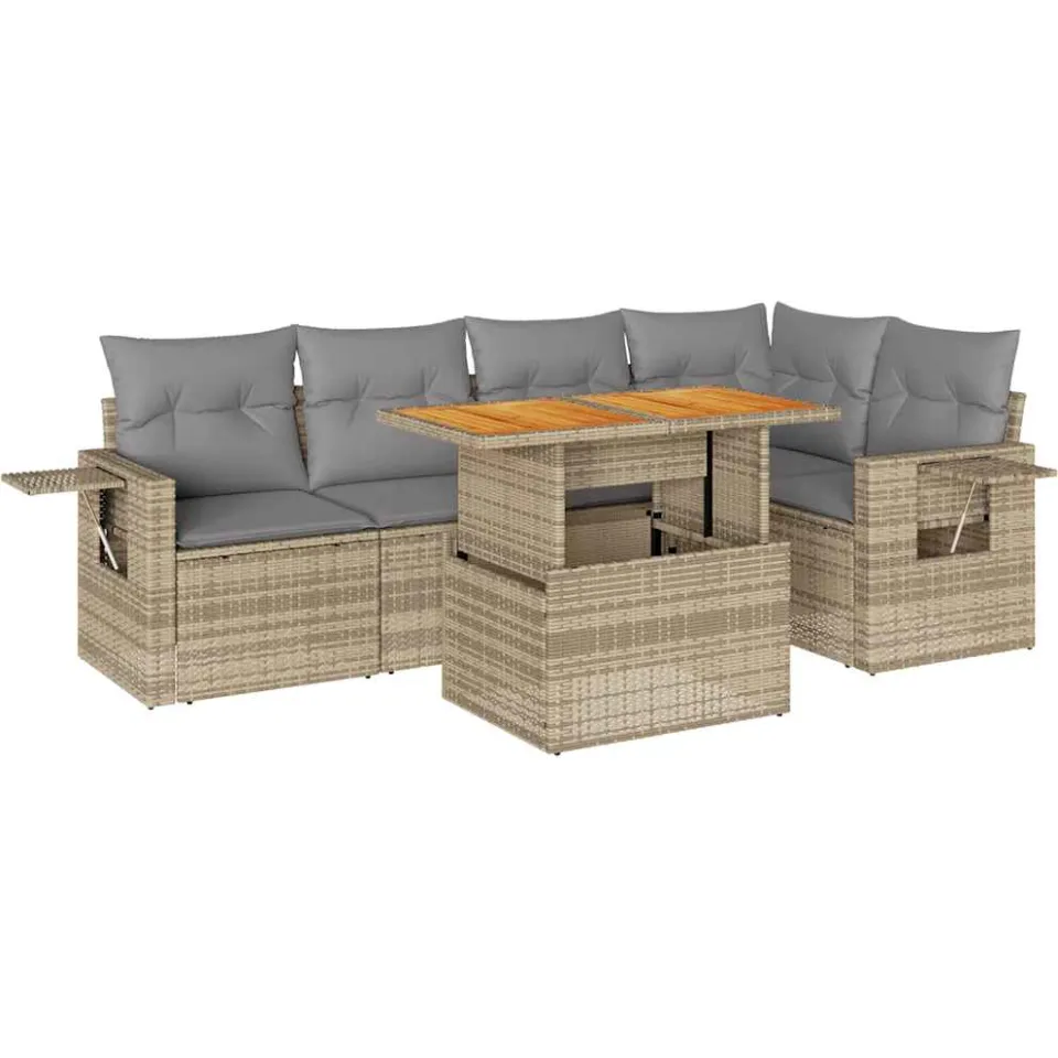 vidaXL 6-delige Loungeset met kussens poly rattan beige, foto 3
