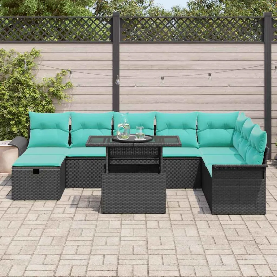 vidaXL Tuinbankenset 9 st Zwart poly rattan, foto 3