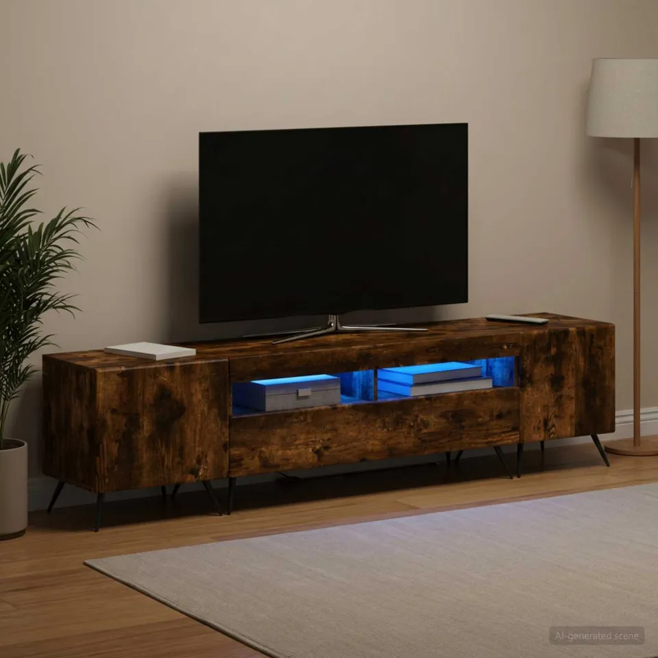 vidaXL LED tv-meubel BREDA 3 st Gerookt eiken Bewerkt hout, foto 3